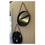 2 Rope Hanging Round Wall Mirrors