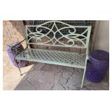 Metal Garden Bench, 2 Metal Drum Style Side Table