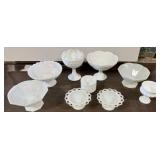 9+/- Milk Glass Dishes