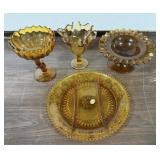 4 Amber Glassware Pieces
