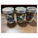 3 Small Ball Jars of Marbles