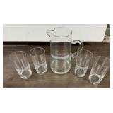 Vintage Santa Fe Pitcher & 4 Glass Set