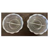 2 Opalescent Hobnail Divided Glass Dishes