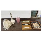 4+/- Framed Wall Art, Vintage Table Lamp,