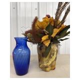 Giraffe Ceramic Pot & Blue Vase - artificial