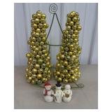 Plastic Ornament Trees & Snowman Decor.
