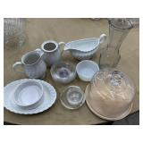 Misc cream & sugar, small dishes, vase, misc