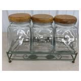 (3) Glass Canister Set w/ metal stand