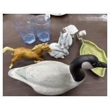 Ceramic Goose, Horse, Rabbits, small drinking