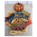 Harvest Wreath & Ceramic Pumpkin
