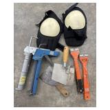 Caulk guns, scrapers, knee pads, putty knives