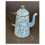 Blue & White Swirl Enamelware 9" Tea Pot