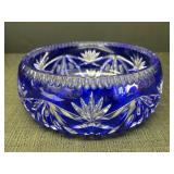8" Cobalt Blue To Clear Cut Crystal Bowl