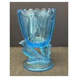 Dove Bird in Rushes Blue Glass Spooner, 6in