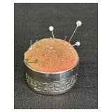 Vtg Pin Cushion Box  Silver-Tone
