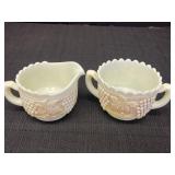 Custard Glass cream & sugar set, grapevine design
