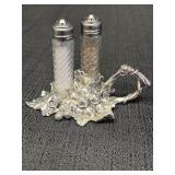 Silverplated grapevine salt & pepper set, signed &