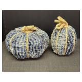 (2) Distressed Demin Pumpkins tied with