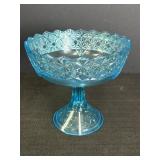 Ice Blue Daisy Design Pedestal Bowl