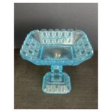 Ice Blue Glass Pedestal Compote Bowl