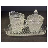Pressed Glass Cream & Sugar w/ Tray