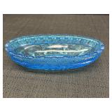 Vtg Indiana Tiara Glass Ice Blue Oval Dish, bird &
