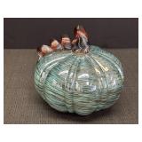 Art Glass Blue Swirl light up Pumpkin