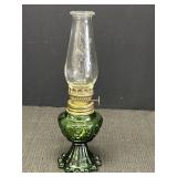 9" Green Glass Oil Hurricane Lamp