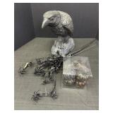 Black Raven Statue, Mini Decorative Crackle