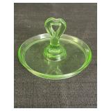 6" Green Uranium Glass Center Handle Tray