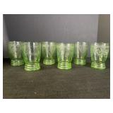 6- 4.5" Green Uranium Glass Glasses