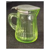 4.5" Green Uranium Glass Syrup Jar
