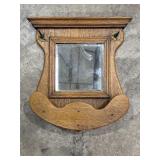 Antique Oak Wall Mirror Shaving Shelf
