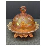 Imperial Marigold Carnival Glass butter dish w/lid