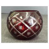 Ruby Red cut-to-clear glass candle holder