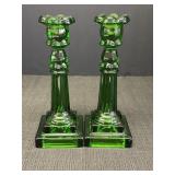 9.5" GHC Emerald Green Glass Candlesticks Holders