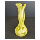 Yellow Art Glass Swirl Vase 8in tall