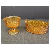 Amber Glass Daisy & Button Candy Dishes, Compote