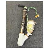 Ornate smoking pipe, deer on bowl, 7.5in