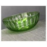 Green cut-to-clear glass serving bowl.
