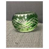 Green cut-to-clear glass votive candle holder