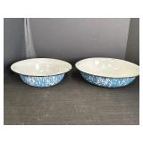 Blue & White Swirl Enamelware 11 & 13" Bowls