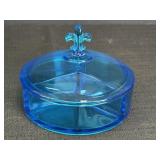 Vtg Fostoria Blue Divided Candy Dish