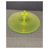 Vtg yellow green Vaseline  glass serving platter