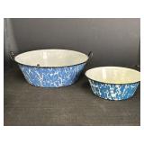 Blue & White Swirl Enamelware 7-10.5" Bowls