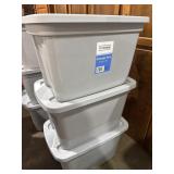 (3) 10 gallon storage containers W/ lids