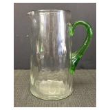 Clear glass faceted pitcher w/green uranium handle