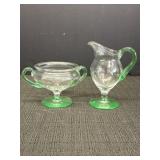 Clear & pale green footed uranium glass creamer &