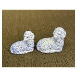 2 Enesco blue & white rams, 1.5-2in high