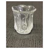 Clear glass toothpick holder, scalloped top, 2in